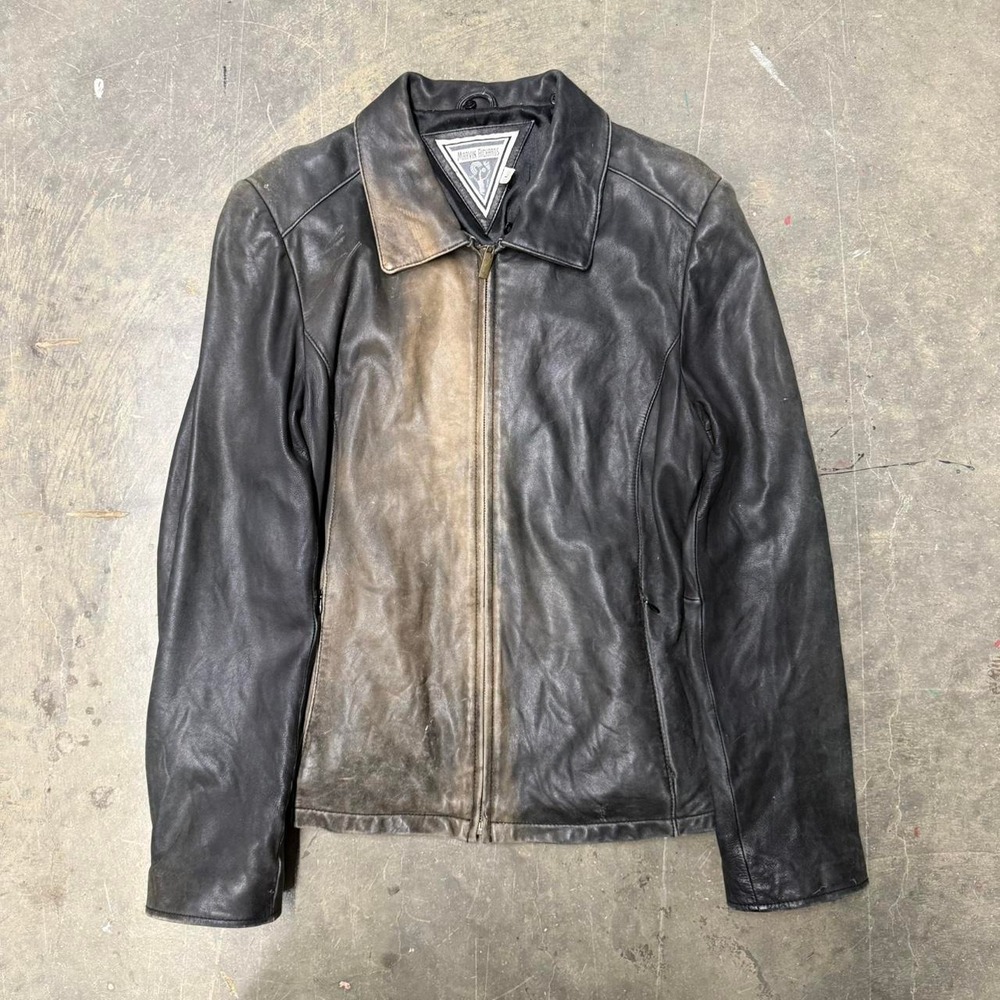 Vintage Marvin Richards Black Distressed Real Leather Full-Zip Jacket Size L